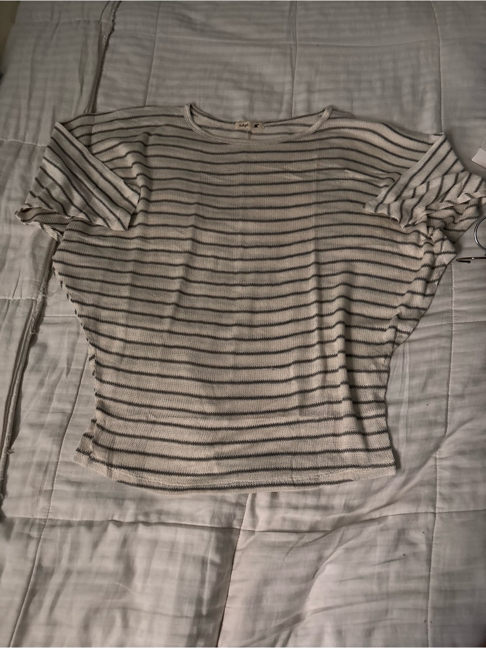 edge White and Gray Striped Short-Sleeve Knit Top